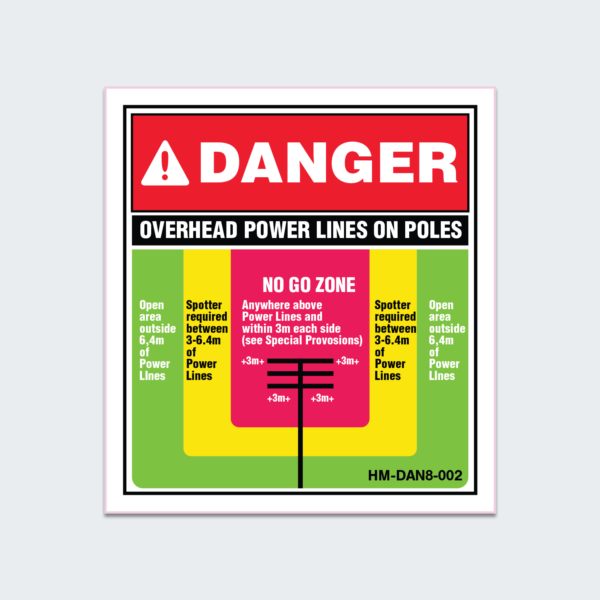 DANGER OVER HEAD POWER LINES ON POLES - HEAVY MACHINERY - Safety Sign ...