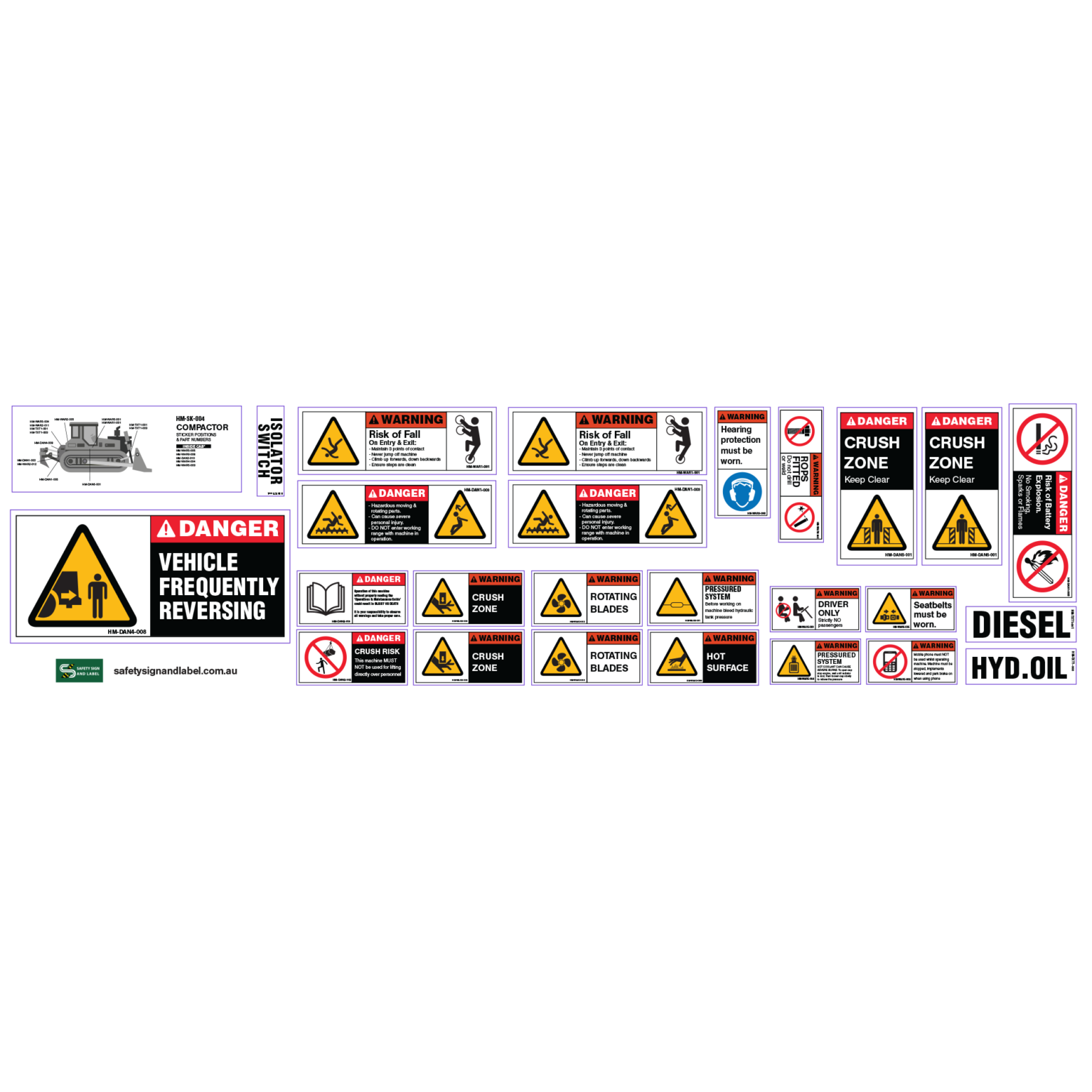 COMPACTOR KIT - HEAVY MACHINERY - Safety Sign and Label